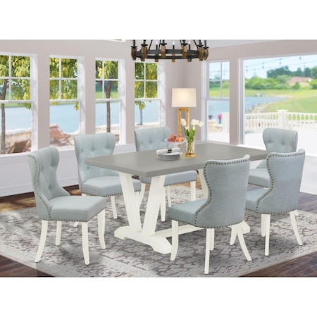 East West Furniture 7 Piece V-Style Dining Room Set - Linen White V096SI215-7